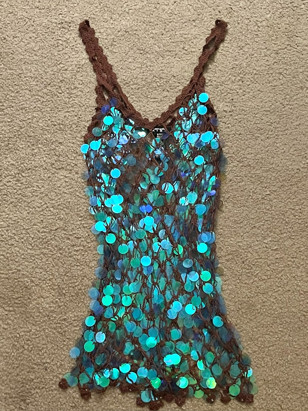 Generation Kiss Blue Brown Pailette Swimsuit Beach Cover Up S/M